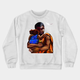 The best Father’s Day gifts 2022 Father and child wearing traditional kinte cloth- Super hero dad -  Strong muscular black man cradling a baby Crewneck Sweatshirt